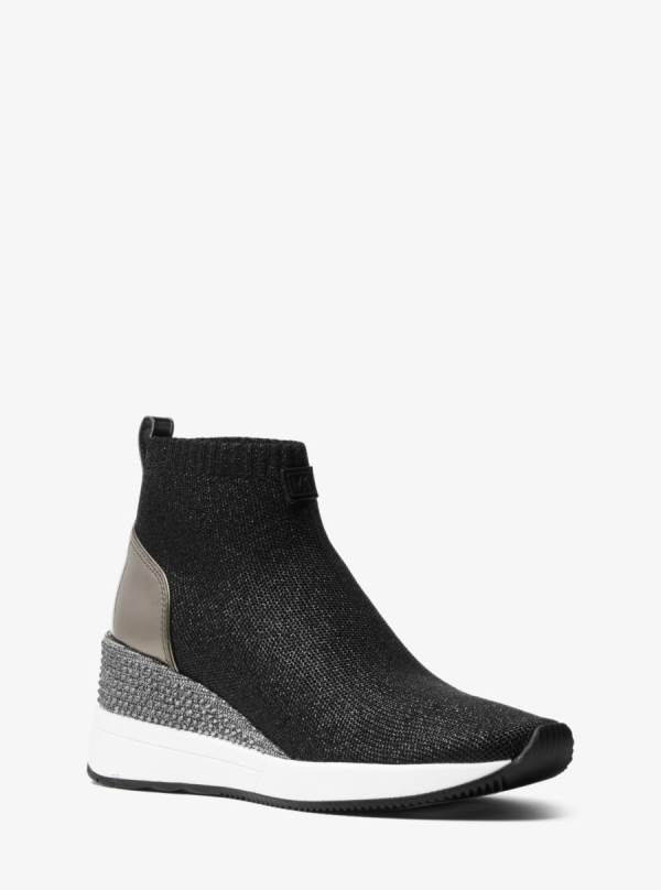 Damske Tenisky Michael Kors Skyler Embellished Metallic Stretch Knit Sock Čierne - Topanky Michael Kors Vypredaj | BTLCO-8159